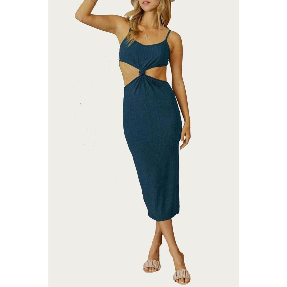 NEW ENDLESS BLU. knotted cutout midi dress in teal